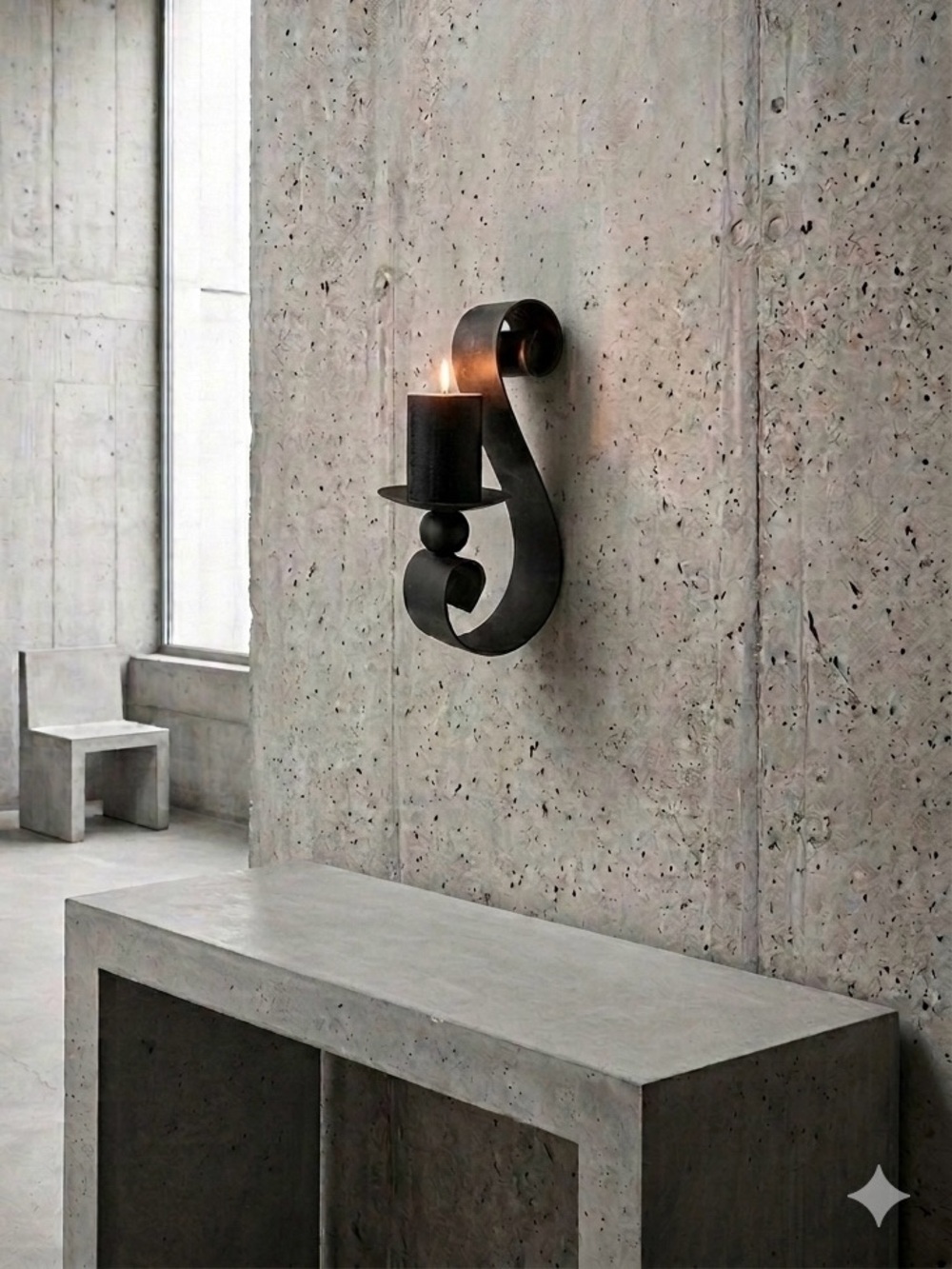 Heavy Iron Wall Sconce Large Pillar Candle Holder Gothic Castle Brutalist Decor